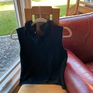 Black sweater camisole/tank top with fun fur collar that is removable.